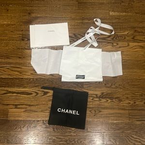 Chanel dust bag, tissue paper, and ribbon